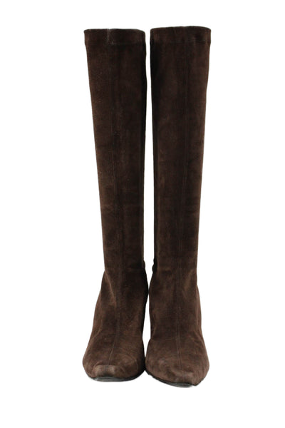 Jimmy Choo Womens Suede Pointed Toe Knee High Boots Brown Size 40 10
