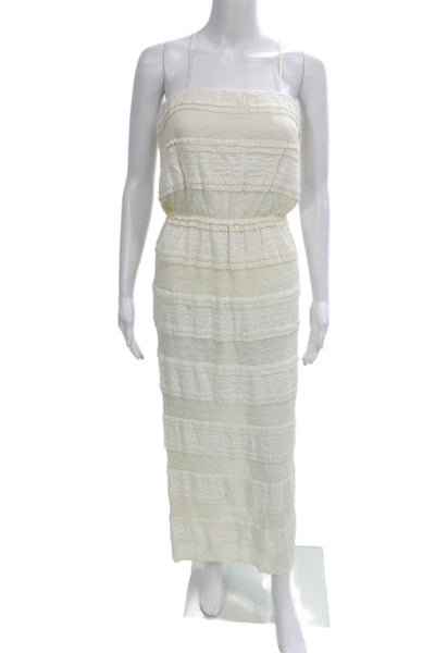 Miguelina Women Maxi Dress Ivory Sleeveless Square Neck Zip Cotton Size S