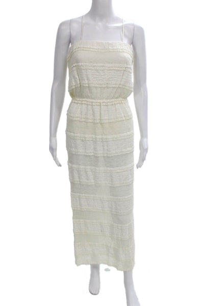 Miguelina Women Maxi Dress Ivory Sleeveless Square Neck Zip Cotton Size S
