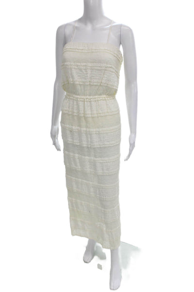 Miguelina Women Maxi Dress Ivory Sleeveless Square Neck Zip Cotton Size S