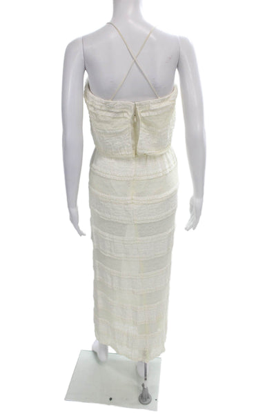 Miguelina Women Maxi Dress Ivory Sleeveless Square Neck Zip Cotton Size S