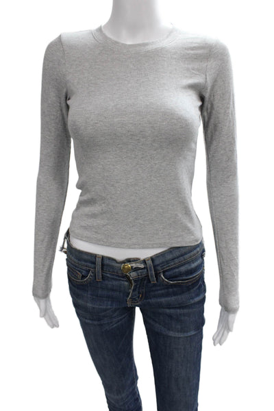 Perfect White Tee Women Basic Gray Long Sleeve Crew Neck T-Shirt Size XS