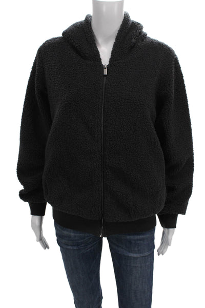 Splendid Women Full Zip Hoodie Black V-Neck Polyester Long Sleeve Size XS