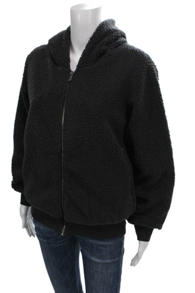 Splendid Women Full Zip Hoodie Black V-Neck Polyester Long Sleeve Size XS
