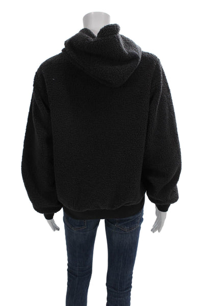 Splendid Women Full Zip Hoodie Black V-Neck Polyester Long Sleeve Size XS
