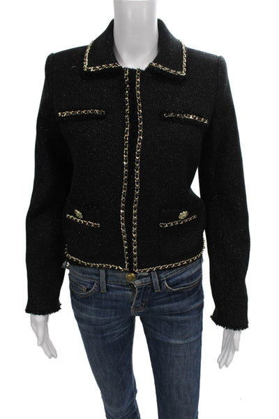 Splendid Women Full Zip Hoodie Black V-Neck Polyester Long Sleeve Size XS