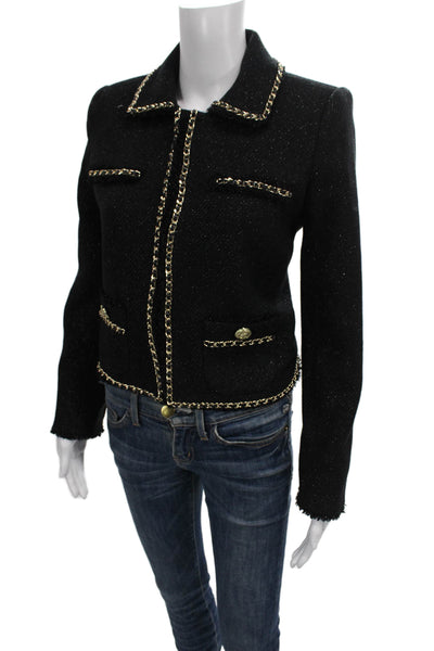 Splendid Women Full Zip Hoodie Black V-Neck Polyester Long Sleeve Size XS
