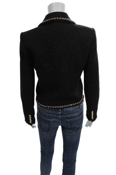 Splendid Women Full Zip Hoodie Black V-Neck Polyester Long Sleeve Size XS