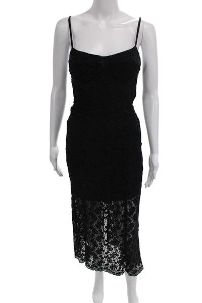 Love Shack Fancy Women Black Floral Slip Dress Sweetheart Nylon Long Size XS