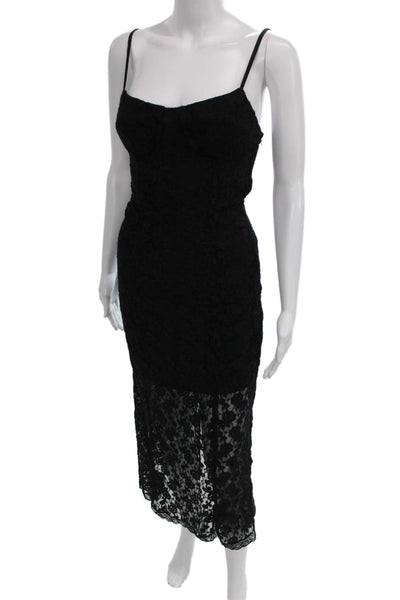 Love Shack Fancy Women Black Floral Slip Dress Sweetheart Nylon Long Size XS
