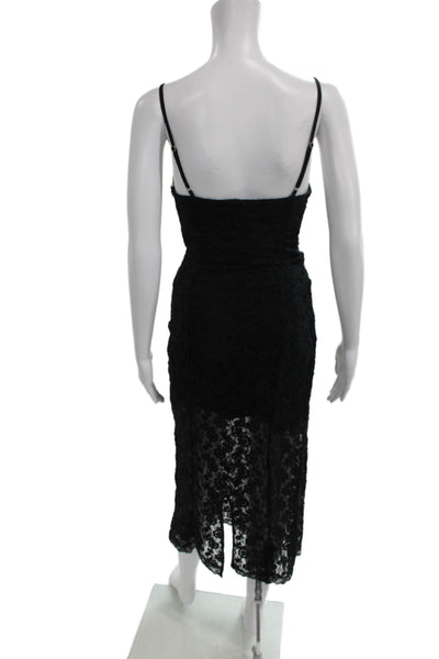 Love Shack Fancy Women Black Floral Slip Dress Sweetheart Nylon Long Size XS