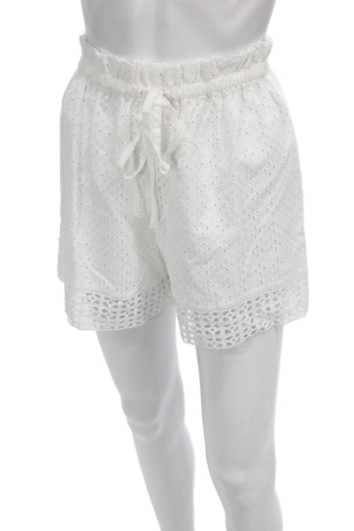 Rails Womens Paperbag Shorts White Drawstring Cotton Geometric Size XS