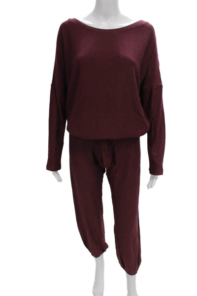Eberjey Womens Loungewear Set Red Boat Neck Long Sleeve TENCEL Modal Size S