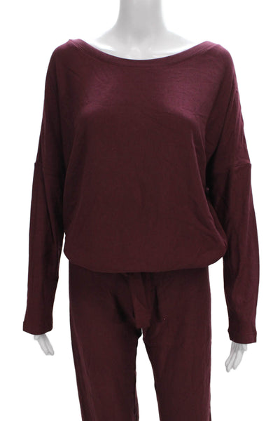 Eberjey Womens Loungewear Set Red Boat Neck Long Sleeve TENCEL Modal Size S
