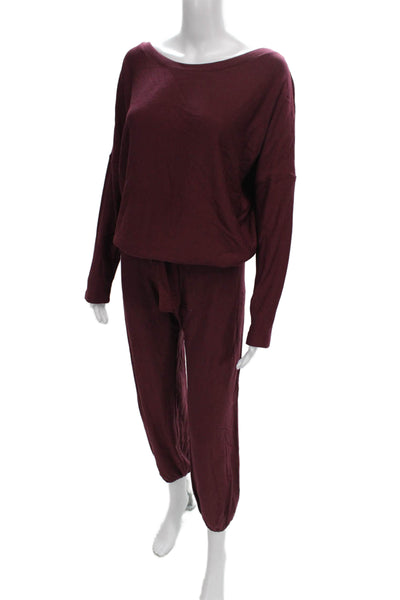 Eberjey Womens Loungewear Set Red Boat Neck Long Sleeve TENCEL Modal Size S