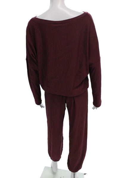 Eberjey Womens Loungewear Set Red Boat Neck Long Sleeve TENCEL Modal Size S