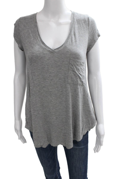 Bordeaux Womens V-Neck Short Sleeve T-Shirt Gray Petite Size XS