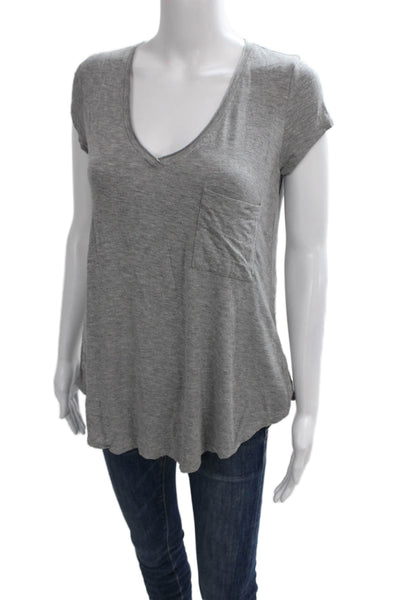 Bordeaux Womens V-Neck Short Sleeve T-Shirt Gray Petite Size XS