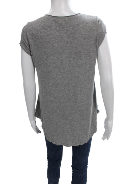 Bordeaux Womens V-Neck Short Sleeve T-Shirt Gray Petite Size XS