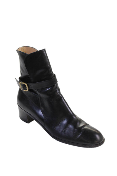 Salvatore Ferragamo Womens Leather Gold Tone Belted Ankle Boots Black Size 8.5