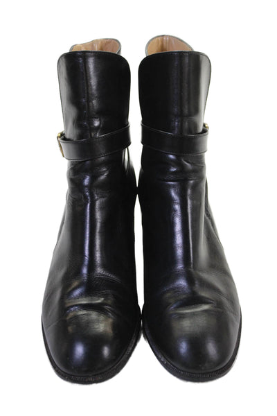 Salvatore Ferragamo Womens Leather Gold Tone Belted Ankle Boots Black Size 8.5