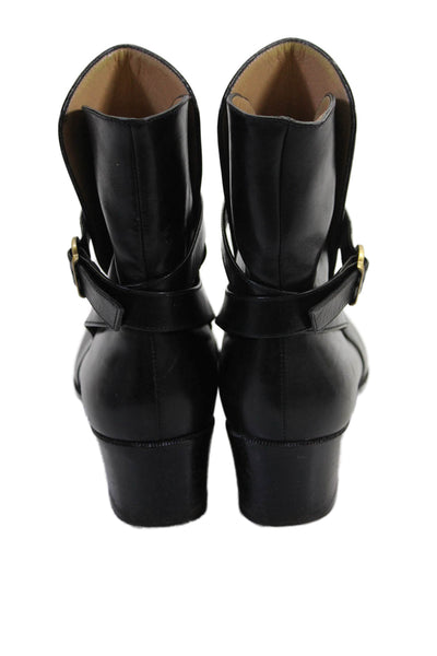 Salvatore Ferragamo Womens Leather Gold Tone Belted Ankle Boots Black Size 8.5