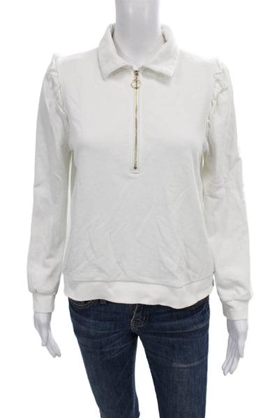 Generation Love Women Pullover Sweatshirt White Collared Zip Long Sleeve Size S