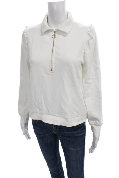 Generation Love Women Pullover Sweatshirt White Collared Zip Long Sleeve Size S