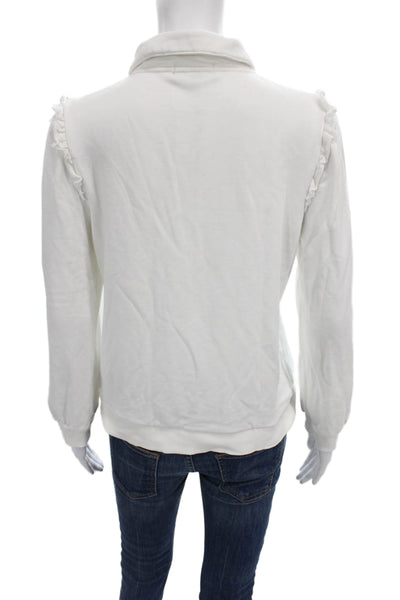 Generation Love Women Pullover Sweatshirt White Collared Zip Long Sleeve Size S