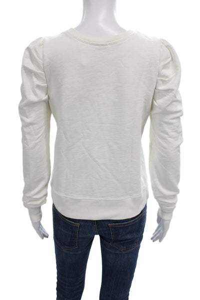 Leallo Women Pullover Sweatshirt White Cotton Crew Neck Long Sleeve Size S