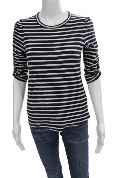 Veronica Beard Women Blue Striped Pima Cotton T-Shirt 3/4 Sleeve Size XS