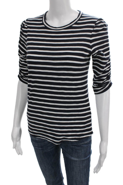 Veronica Beard Women Blue Striped Pima Cotton T-Shirt 3/4 Sleeve Size XS