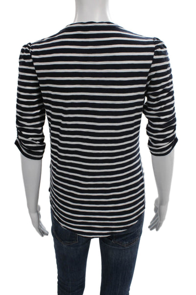 Veronica Beard Women Blue Striped Pima Cotton T-Shirt 3/4 Sleeve Size XS
