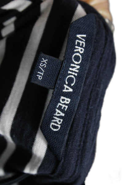 Veronica Beard Women Blue Striped Pima Cotton T-Shirt 3/4 Sleeve Size XS
