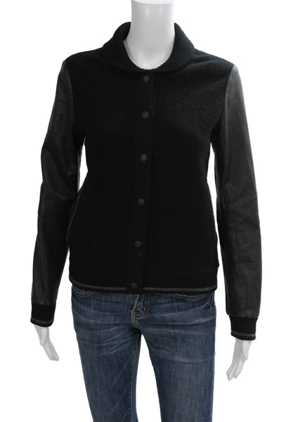 Rag & Bone Womens Wool Black Bomber Jacket Snap Long Sleeve Size XS