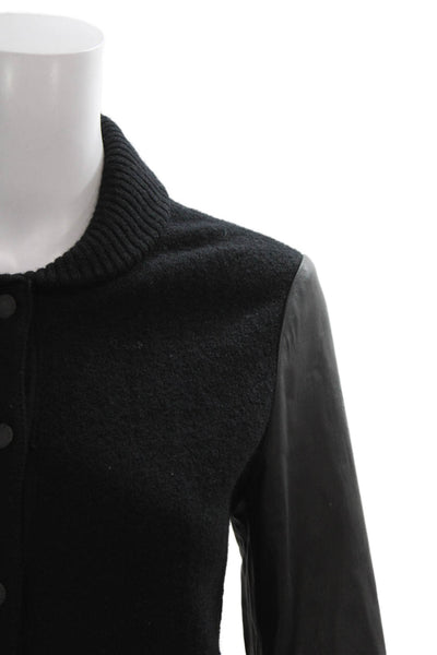 Rag & Bone Womens Wool Black Bomber Jacket Snap Long Sleeve Size XS