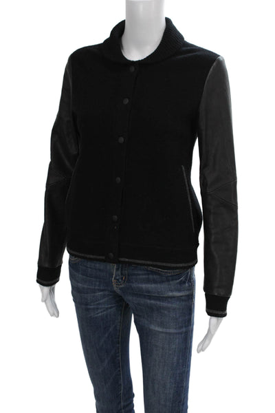Rag & Bone Womens Wool Black Bomber Jacket Snap Long Sleeve Size XS