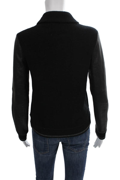 Rag & Bone Womens Wool Black Bomber Jacket Snap Long Sleeve Size XS