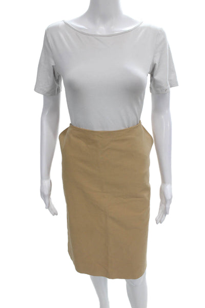 Max Mara Women Beige Straight Pencil Skirt Cotton Zip Knee Length Size 14