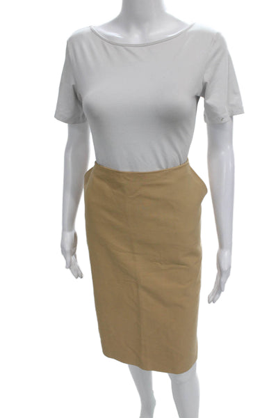 Max Mara Women Beige Straight Pencil Skirt Cotton Zip Knee Length Size 14