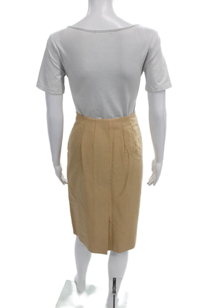 Max Mara Women Beige Straight Pencil Skirt Cotton Zip Knee Length Size 14
