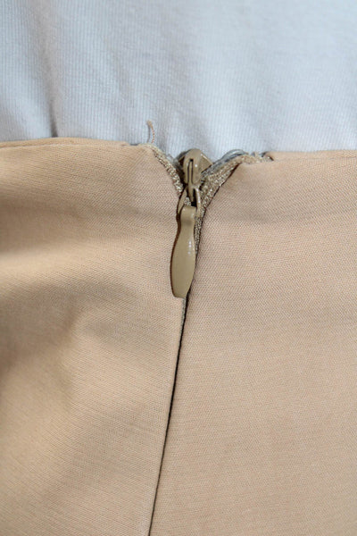 Max Mara Women Beige Straight Pencil Skirt Cotton Zip Knee Length Size 14
