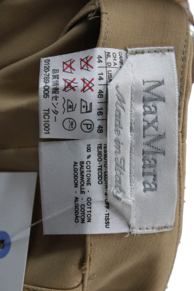 Max Mara Women Beige Straight Pencil Skirt Cotton Zip Knee Length Size 14