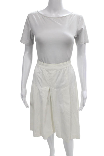 Tse Womens Pleated Cotton Knee Length Skirt White Zip Size 10