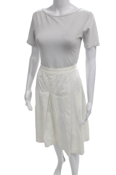 Tse Womens Pleated Cotton Knee Length Skirt White Zip Size 10