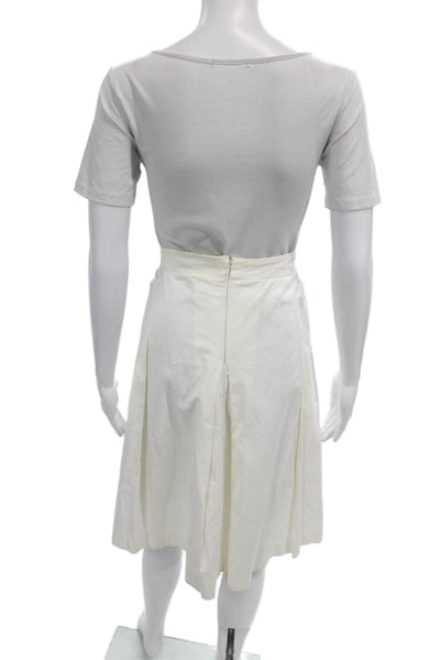 Tse Womens Pleated Cotton Knee Length Skirt White Zip Size 10