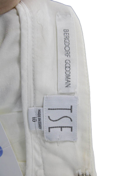 Tse Womens Pleated Cotton Knee Length Skirt White Zip Size 10