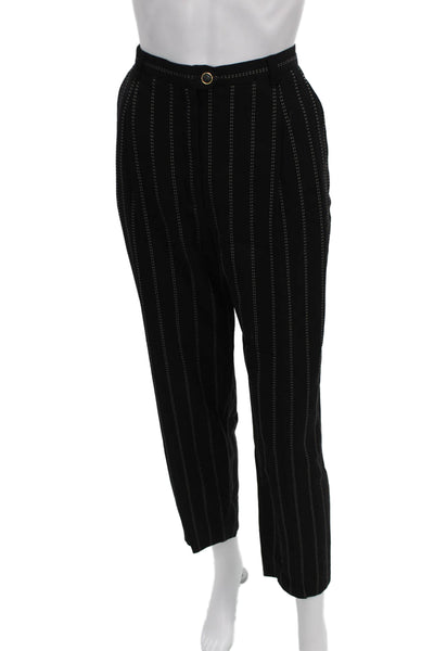 Escada Margaretha Ley Womens Dress Pants Black Striped Wool Button Size 42