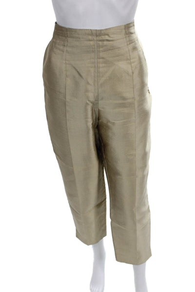 Escada Margaretha Ley Women Cropped Silk Pants Gold Zip Size 42