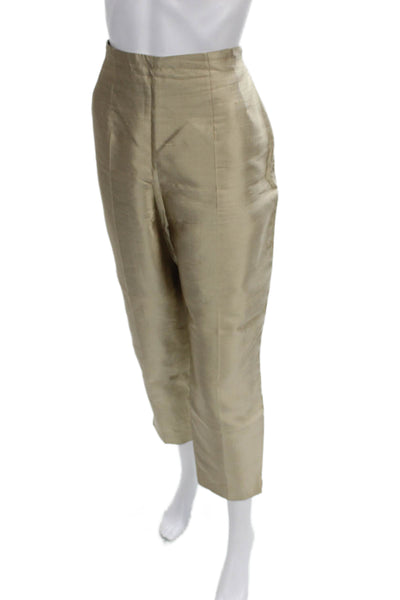 Escada Margaretha Ley Women Cropped Silk Pants Gold Zip Size 42
